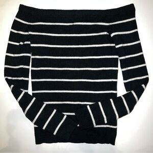 American Eagle Black and White Off-Shoulder Sweater